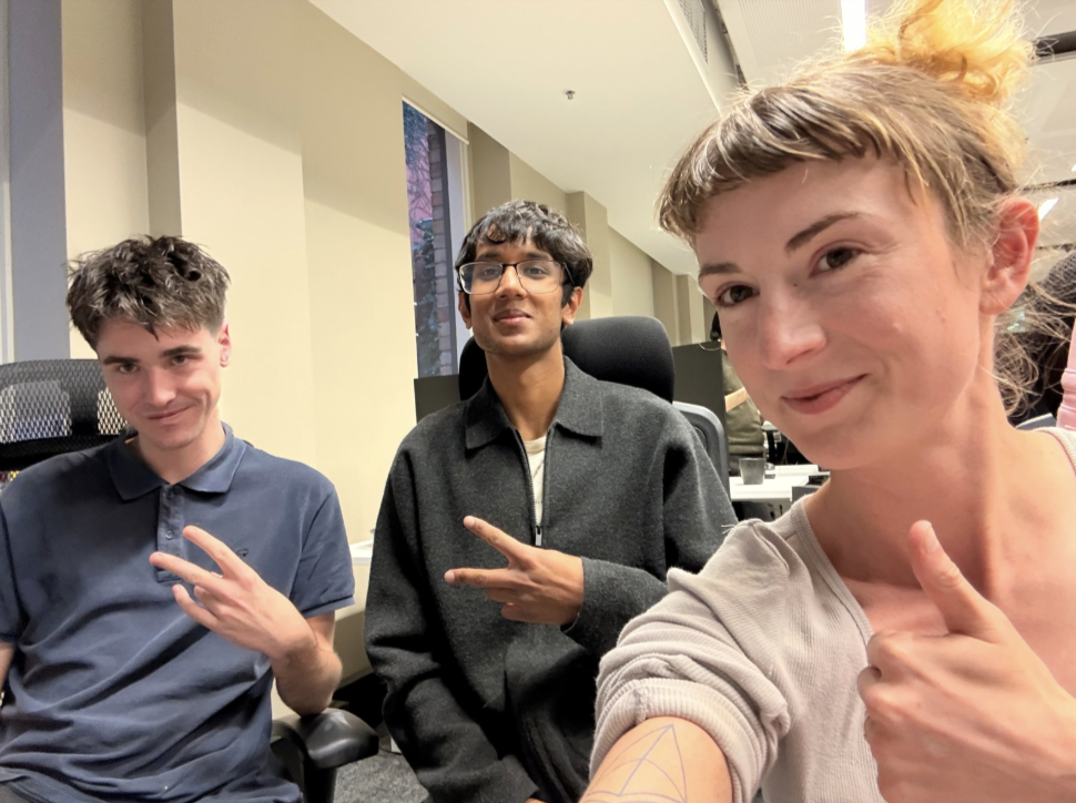 The FieldMate team at Watt the Hack: Jasper Fyfe, Ishaan Kataria, and Kasey Robinson