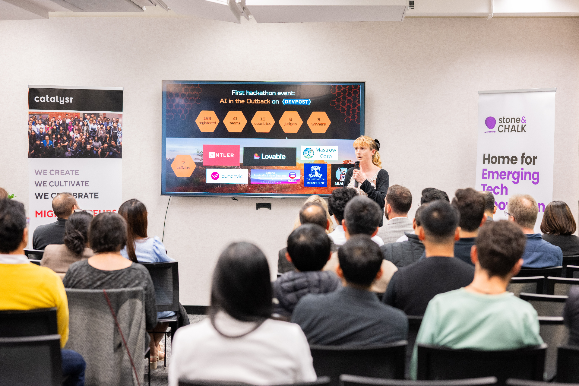 Presenting Hackeroos hackathon results at Stone & Chalk